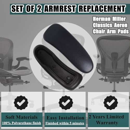Armrest Replacement Pads for Herman Miller Aeron Classic (Graphite/Black) – 1 Pair