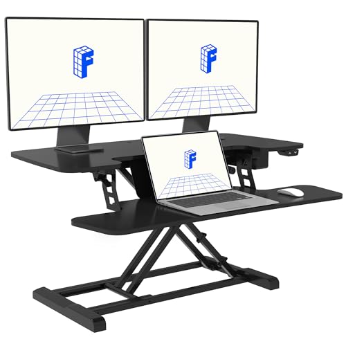 FLEXISPOT Electric Standing Desk Converter 36" Wide Motorized Stand up Riser for Monitor and Laptop, Black Height Adjustable Workstation for Home Office