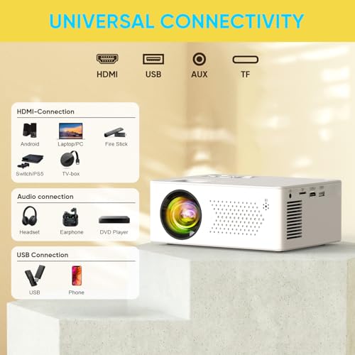 Mini Bluetooth Projector, Full HD 1080P Supported Portable Outdoor Movie Projector for iOS, Android, Windows, Compatible with TV Stick/HDMI/Smartphone/PS4/USB [Remote Included]