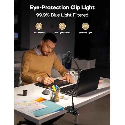 Clip on Light Reading Light for Bed 3 Color Modes 10 Dimmable Brightness Eye Care Clamp Desk Lamp Flexible Gooseneck Book Light for Reading in Bed Desk Light for Bed Headboard Computer