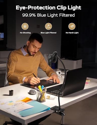 LiFMIRA Clip-On Reading Light Black - 3 Color Modes, 10 Dimmable Brightness