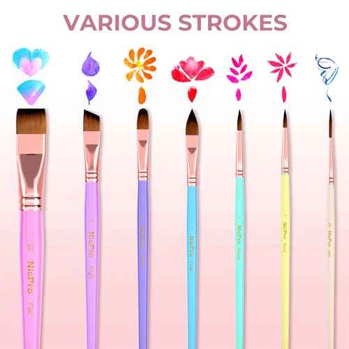 Nicpro 7pcs Face Paint Brush Set, Aesthetic Pastel Artist Paintbrushes for Body Face Painting, Acrylic Watercolor Oil Gouache, Professional Paint Brushes for Halloween Cosplay Party Makeup Kit