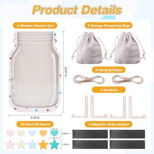 2 Pack Magnetic Reward Jar for Kids Star and Heart Incentive Jars for Classroom Toddlers Potty Training Reward Home Training for Boys Girls,Star and Heart