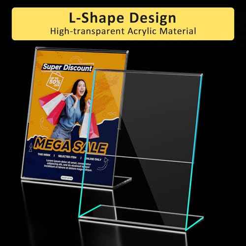 4 Pack Acrylic Sign Holder 8.5x11, Clear Plastic Slanted Back Sign Holders, Desktop Papers Menus Frame Flyer Document Holder Display Stand for Coffee Shops, Hotels, Offices, Public Spaces