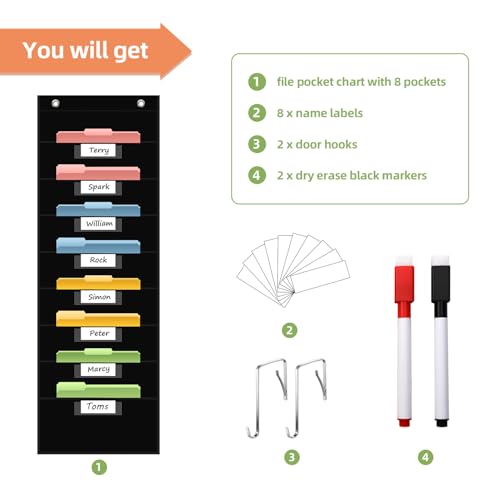 ANCOMEDO 8 Pockets File Storage Pocket Chart - Wall Organizer for Office & Classroom