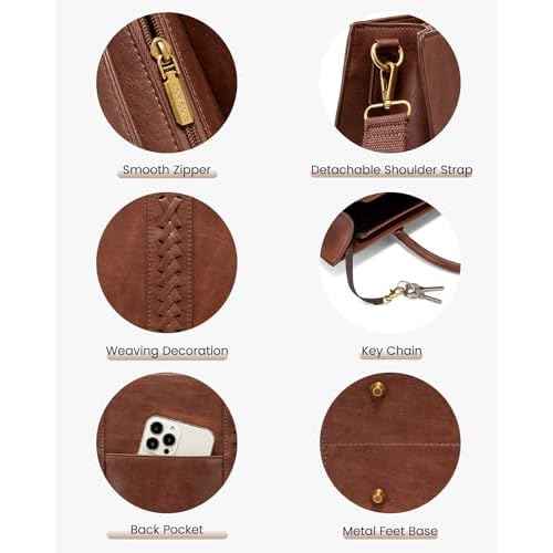 LOVEVOOK Laptop Tote Bag for Women, Vintage Leather Work Bag With Cup Holder, Waterproof Computer Purse, Professional Briefcase Office Shoulder Handbag, 15.6 Inch, Brown