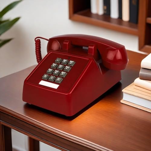 TelPal Landline Phones for Home Office Hotel School Corded Single Line Heavy Desktop Basic Telephone for Seniors Retro Classic Old Fashion Movie Decor Telephones with Loud Metal Bell Ringer (Red)