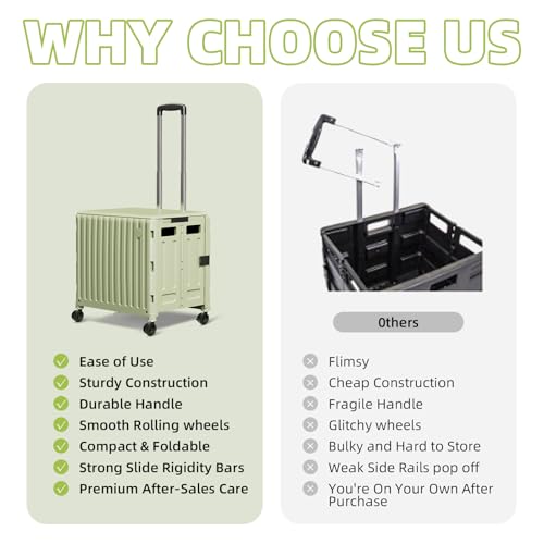 Heavy Duty Rolling Cart for Stairs£ºCollapsible Utility Crate with Wheels & Handle Foldable Tote Box for Toolbox Trade Show Supplies Teachers TODAYGO Mobile Storage Cart with Lid