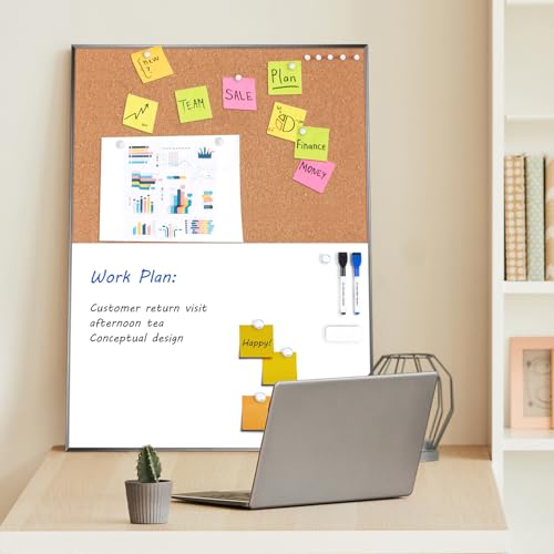 ARCOBIS Black 18x24 Inch Cork & Whiteboard Combo for Home Office & Dorm