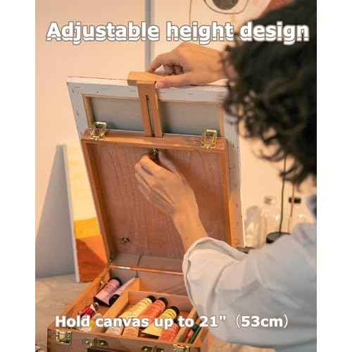 DJAR Tabletop Easel for Painting, Solid Beech Wood Adjustable Sketchbox Desktop Art Easel, Art Supplies Storage Box for Adults, Artists and Students, Natural