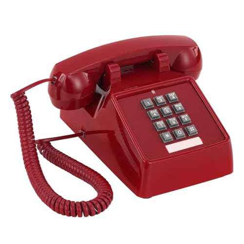 Retro Corded Telephone, Traditional Vintage Landline Phone, 80s Classic Desk Phone with Adjustable Volume for Party/Family Use-Red