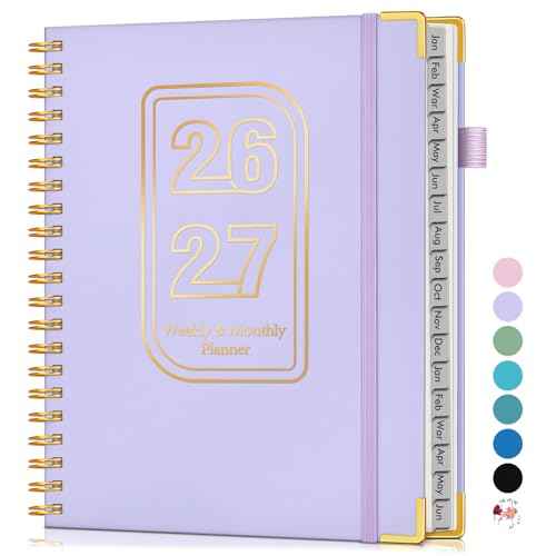 Planner 2026-2027, 18 Months Weekly and Monthly Hardcover Planner, January 2026 - June 2027, 8.5" x 11" A4 Large Daily Calendar Planner Book with Tabs, Spiral Yearly Agenda Organizer Notebook for School Work Home, Purple