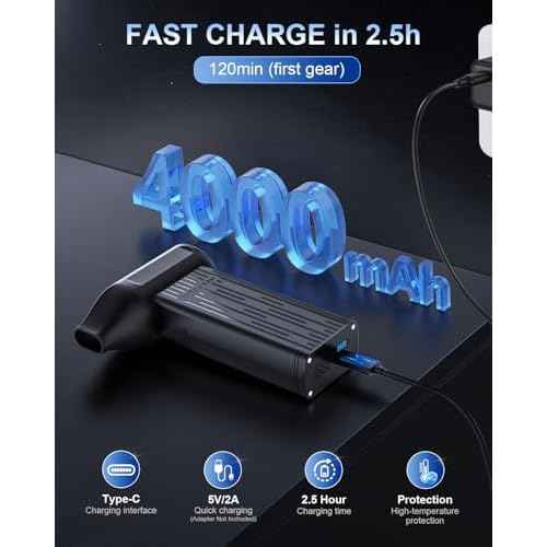 Rechargeable Compressed Air Duster, Min Blower Jet Turbo Fan, 200,000RPM 3-Gear Adjustable,Car Dryer Air Blower Cleaning,Air Cleaner for Computer,Cordless Leaf Blower Multi-Use