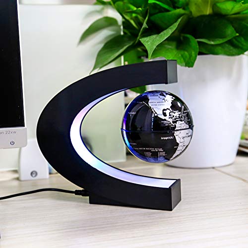 MOKOQI Black Magnetic Levitating Globe with LED Light – Spinning Desk Decor Gift