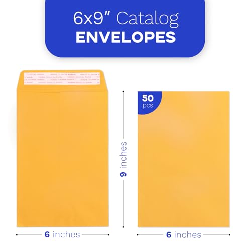 Goefun Yellow 6x9 Manilla Envelopes, 50 Pack - Self Seal Mailing & Office Envelopes