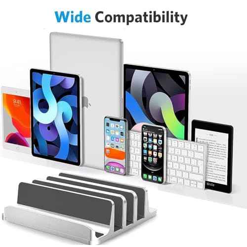 Vertical Laptop Stand Holder - 3 Slot Adjustable Dock, Space-Saving Laptop Holder for Computer, Tablet, Phone