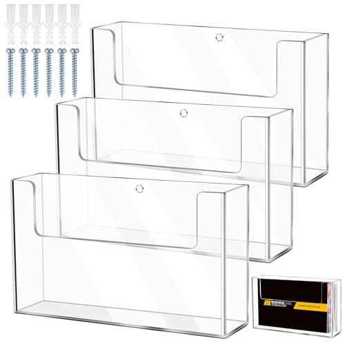 Post Card Holder Display Stand 6 x 4 Inch Wall Mount Index Clear Acrylic Organizer Small Brochure Hanging Pamphlet Holder for Flyer Magazine File Display(6 Pack)