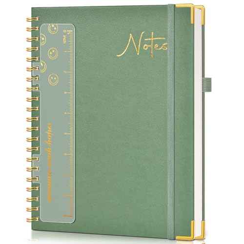 Hardcover Spiral Notebook Journal 8.5¡± x 11¡±, A4 Large Leather Notebooks for Women Men, Lined College Ruled Notebook, 100 GSM Paper, Spiral Bound Journals for Work School Note Taking Business, Green