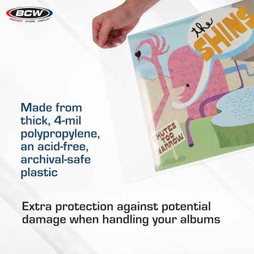 BCW 4 Mil Record Sleeves (12 Inch) - 100 ct | Clear Polypropylene Vinyl Album Protectors for 33 1/3 RPM | Archival Quality, Acid-Free | Premium Outer Sleeves for Storage of Your Vinyl Collection