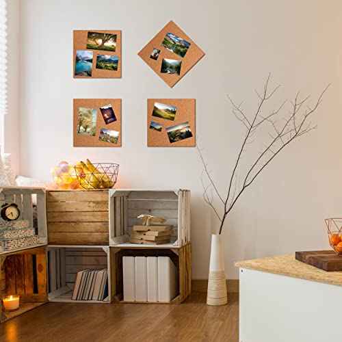 SUNGIFT Cork Board 12"x12" -12 Pack Bulletin Boards 1/4" Thick Square Decorative Cork Tiles with 100 PCS Push Pins Double-Sided Adhesive Corkboards Tiles for Wall Office