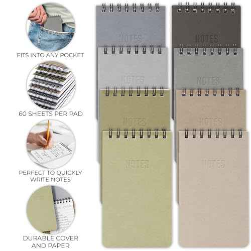 ZICOTO Aesthetic Pocket Notebooks Set Of 8 - Small 3x5 Spiral Notepads With Lined Pages For Women Or Men - The Perfect Little Mini Pads to Stay Organized and Boost Productivity at Work or School