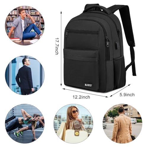 School Backpack for Teen Boys & College Students - 17.3 Inch Laptop Backpack, Ergonomic Anti-Theft Bookbag with USB Charging Port for High School, University, Black