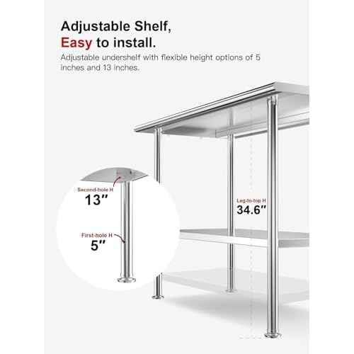 All-Stainless Steel Prep Table, 24 X 48 Inches, with Rounded-Corner Backsplash and Adjustable Undershelf, Heavy-Duty for Outdoor Use,Restaurants,Hotels,Workshops,Kitchens,Gardens, and Garages