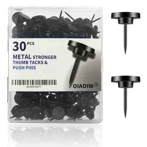 30 PCS Metal Black Push Pins for Wall Clear Thumb Tacks for Walls Flat thumbtacks Push pin for Bulletin Board Shadow Box Display Thumbtack for Cork Board