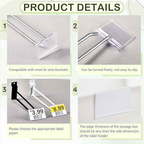 Tatuo 400 Pcs Reusable Plastic Wire Shelf Label Holders, Clear Price Card Sign for Pantry Retail Supermarket Merchandise Shopping Mall Shop Ticket Display Holder Clip on Design, 2.36" L x 1.65" H