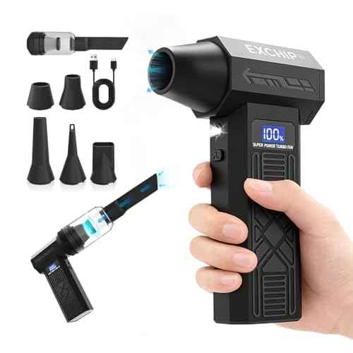 2-in-1 Compressed Air Duster & Vacuum ? 150000RPM Electric Air Duster Rechargeable with Color Display, LED Light, 4-Speed Adjustable Mini Air Blower Cordless Duster for Keyboard, Printers, Car