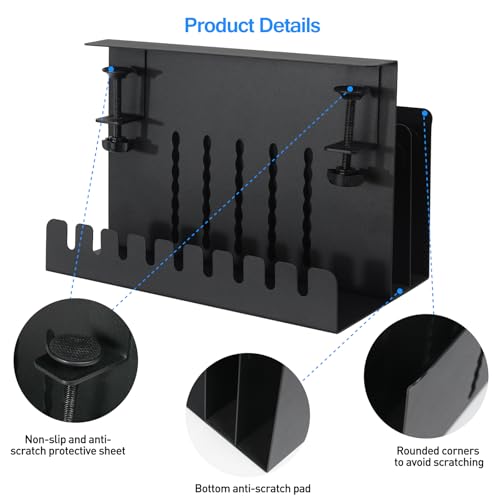 MAXECHO Desk Side Storage, Under Desk Laptop Mount, Table Side Hanging File Organizer, No Drill Clamp On Cable Management Tray, Laptop Holder with Magnetic Pen Holder for Office and Home, Load 22 Lbs