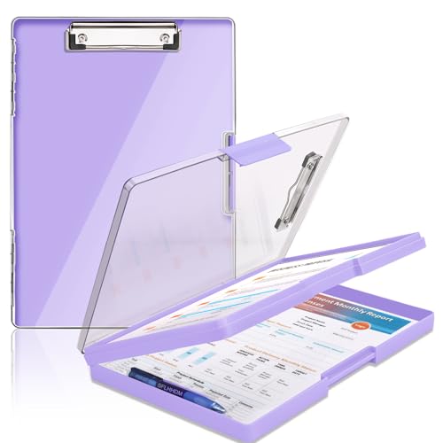 Light Purple Clipboard with Storage Cases, Heavy Duty 8.5x11 Clipboard with Transparent Panel and Side Opening for Office & Travel