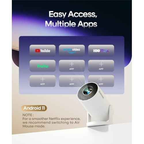HY300PRO Mini Projector with Wifi and Bluetooth, 4K Support 200ANSI Smart Portable Projector, Auto Keystone, 180 Degree Rotation, Android 11 for Outdoor, Bedroom, Movie, game & business