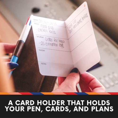 Notsu Dark Brown Vegan Leather Note Card Holder - 3x5 Inch with Magnetic Clip & Extra Pocket