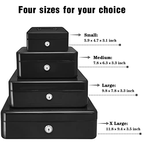 PACOLo Steel Cash Box with Key Lock, 5.9 x 3.1 x 4.7 in, Black