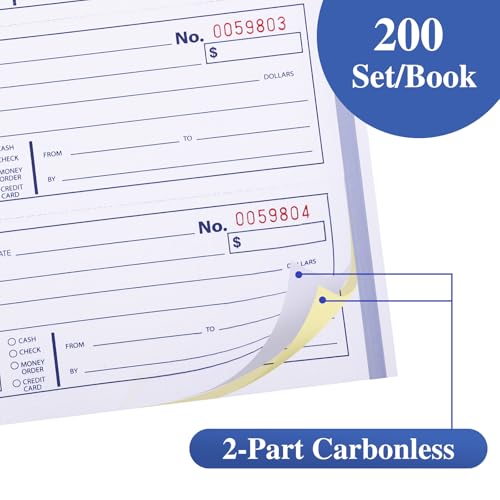 2 Pack Receipt Book with Carbon Copies - Rent Receipt Book, 200 Sets/Book