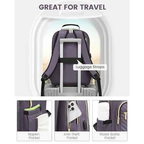 LOVEVOOK Laptop Backpack Purse for Women, Large Capacity Travel Business Computer Work Bag, Quilted Casual Nurse Backpack for Womens, Fit 15.6 Inch Laptop with USB Port, Purple Grey