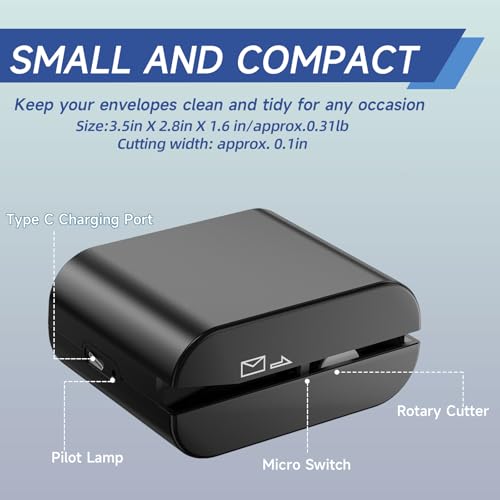 Rechargeable Electric Letter Opener - Automatic Envelope Cutter, Portable Mail Slitter, Black