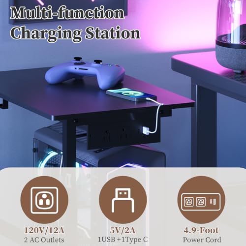 HavenlyYouth 2-Tier Adjustable Computer Tower Stand with Power Outlet - Black