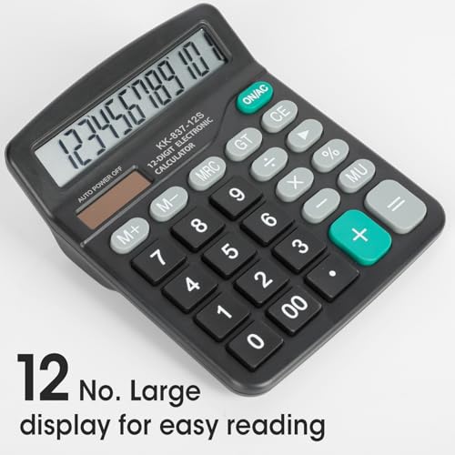 YesBes 5 Pack Solar & Battery Dual Power 12-Digit Desktop Calculators with Large LCD Display