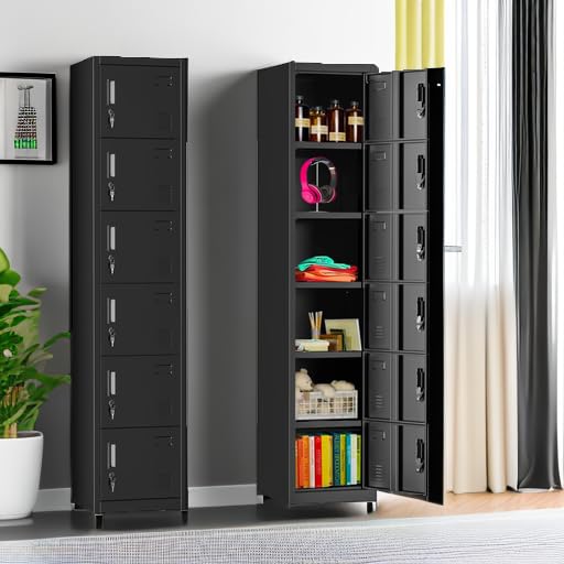Bonusall 72" High 6-Door Metal Locker with Keys, Black - Employee/Gym/School Storage