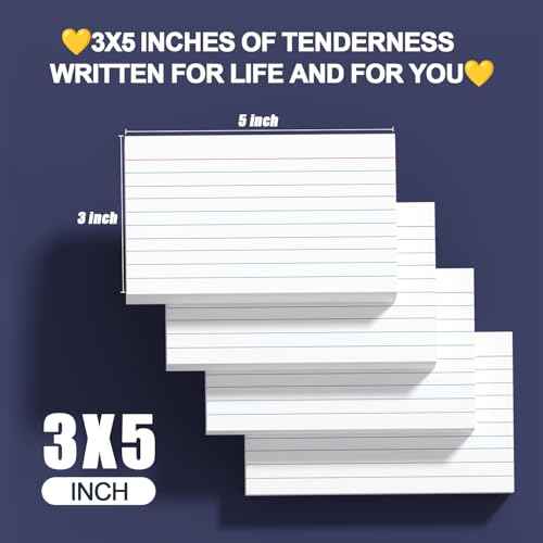 Index Cards 3x5 Inch - 300 Pack, Ruled Index Flash Cards for Studying, Lined Index Note Cards 3x5 Flashcards, Notecards 3 x 5 Lined Small Index Cards Ruled White 3x5 Cards for Office, School, Home