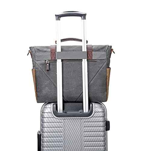 Messenger Bag for Men, Waterproof Genuine Leather Waxed Canvas Briefcase 15.6 Inch Laptop Larger Shoulder Bag with Key Bag