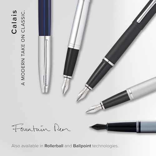 Cross Calais Refillable Fountain Presented in a Luxury Gift Box - Medium Point, Black Ink, Matte Gray & Black
