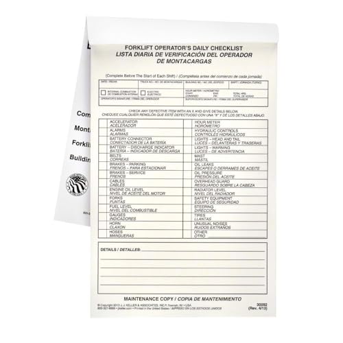 J. J. Keller Forklift Operator Daily Checklist 25-Pack: 31-Set Forms, 775 total