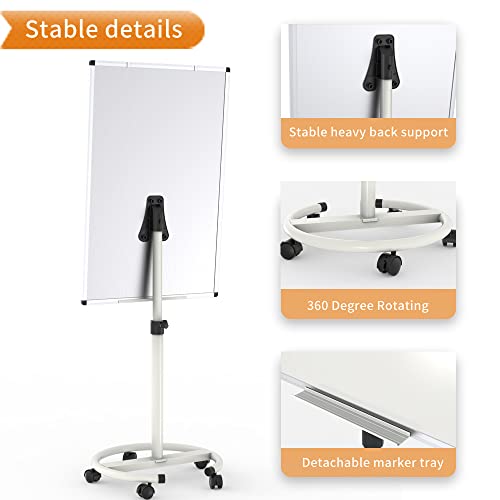 VIZ-PRO ECO Magnetic Whiteboard Easel - 36 x 24 Inches, Mobile Dry Erase with Paper Pads, Adjustable Height, Lockable Wheels, White