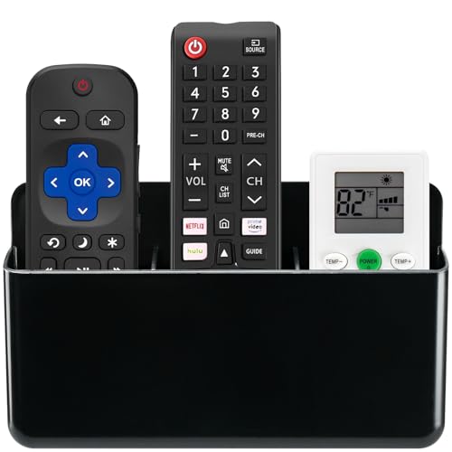 Black 3 Slot Adjustable Wall Mount Remote Control Holder with Phone Charging Slot