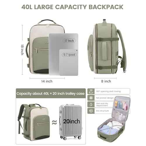 LOVEVOOK 40L Travel Backpack for Women & Men, Airline Approved Carry On Luggage with 3 Packing Cubes, TSA Overnight Bags, Waterproof Personal Item Bag, Weekender Essentials Backpacks fits 17" Laptop