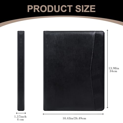 Calfinder Vegan Leather Business Padfolio with Zipper, Professional Padfolio for Women,Leather Portfolio for Men,Portfolio Binder for Ipad,Document and Resume,Personalized Gifts
