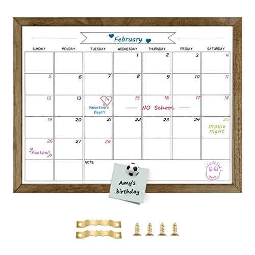 TORASO Dry Erase Monthly Calendar Whiteboard, Magnetic White Board for Wall, Office/School/Home, Solid Wood Frame Hanging Board for Decoration/Kitchen Grocery List£¬17.7"x 23.6"(YL-RB-4560-B)
